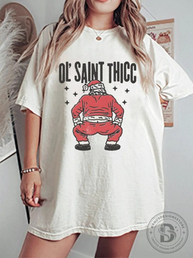Ol' Saint Thicc Twerking Santa Claus Funny Christmas Holiday Graphic T-Shirt
