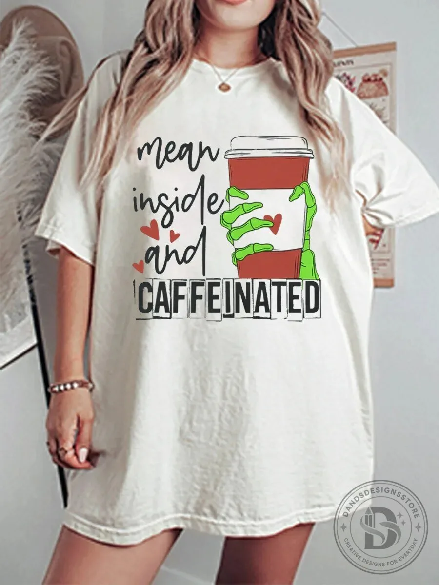 Mean Inside And Caffeinated Halloween Zombie Hand Coffee Lover T-Shirt