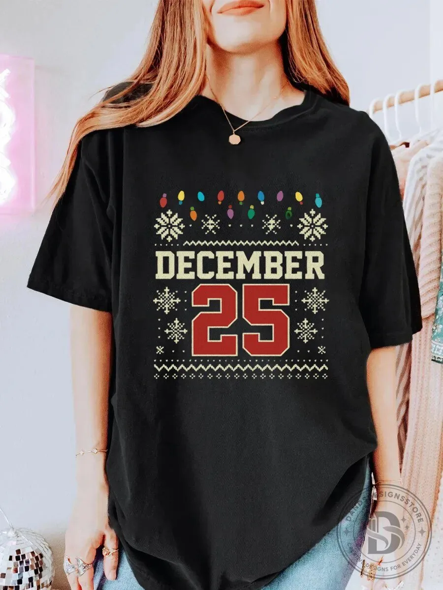 Vintage December 25 Ugly Christmas Sweater Style Graphic T-Shirt